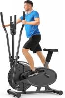 Ellittiche, Ellitticha per la casa - Neezee 2 IN 1 Cyclette per cross trainer con sedile, monitor LCD intelligente, allenamento migliorato per tutto il corpo, fino a 120 kg nero