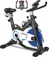 LABGREY Cyclette Professionale, Bicicletta ad attrito Indoor da Camera con Schermo LCD e Portabicchieri, Volano 15kg, per Fitness ed Esercizio a Casa (Blu)