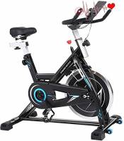 ANCHEER Bici da Spinning Cyclette con Volantino di Inerzia Display LCD, Sensore di Impuls, Collega con l'App Manubrio e Sella Regolabili, Portata Massima 120 kg (Nero, Volantino di Inerzia 22 kg)